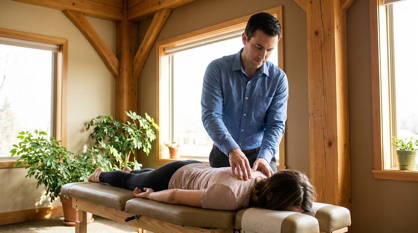 AI-generated image: Chiropractor adjusting a patient