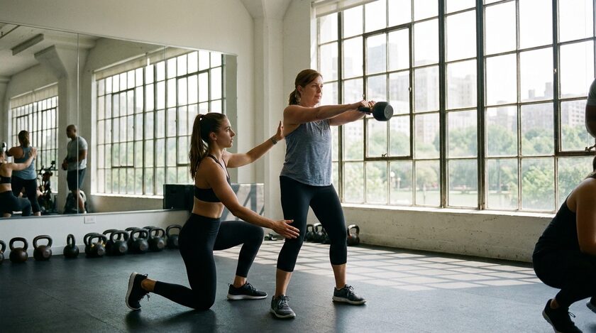 AI-generated image: Personal trainer coaching a client