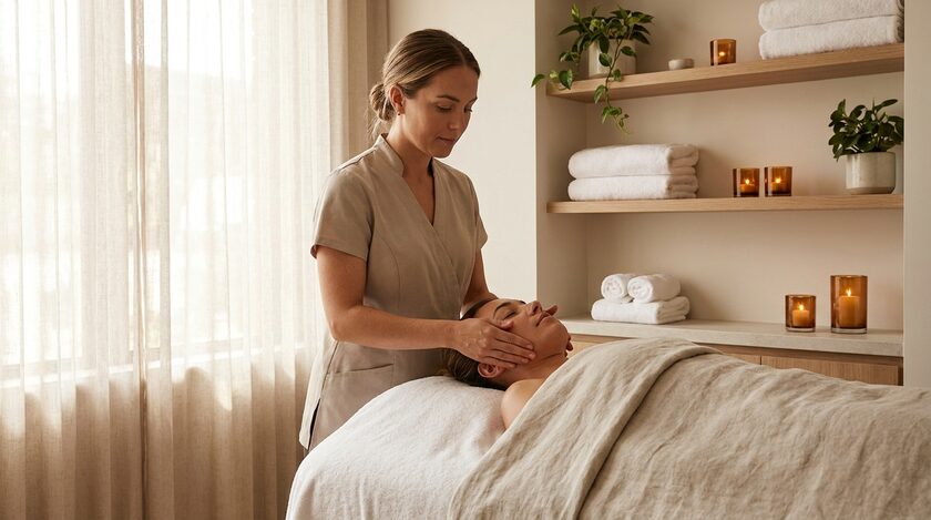 AI-generated image: Esthetician giving a facial in a spa